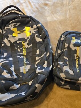 Under Armour Men's Camo Backpack and Pouch - Black & Gray with Yellow Logo